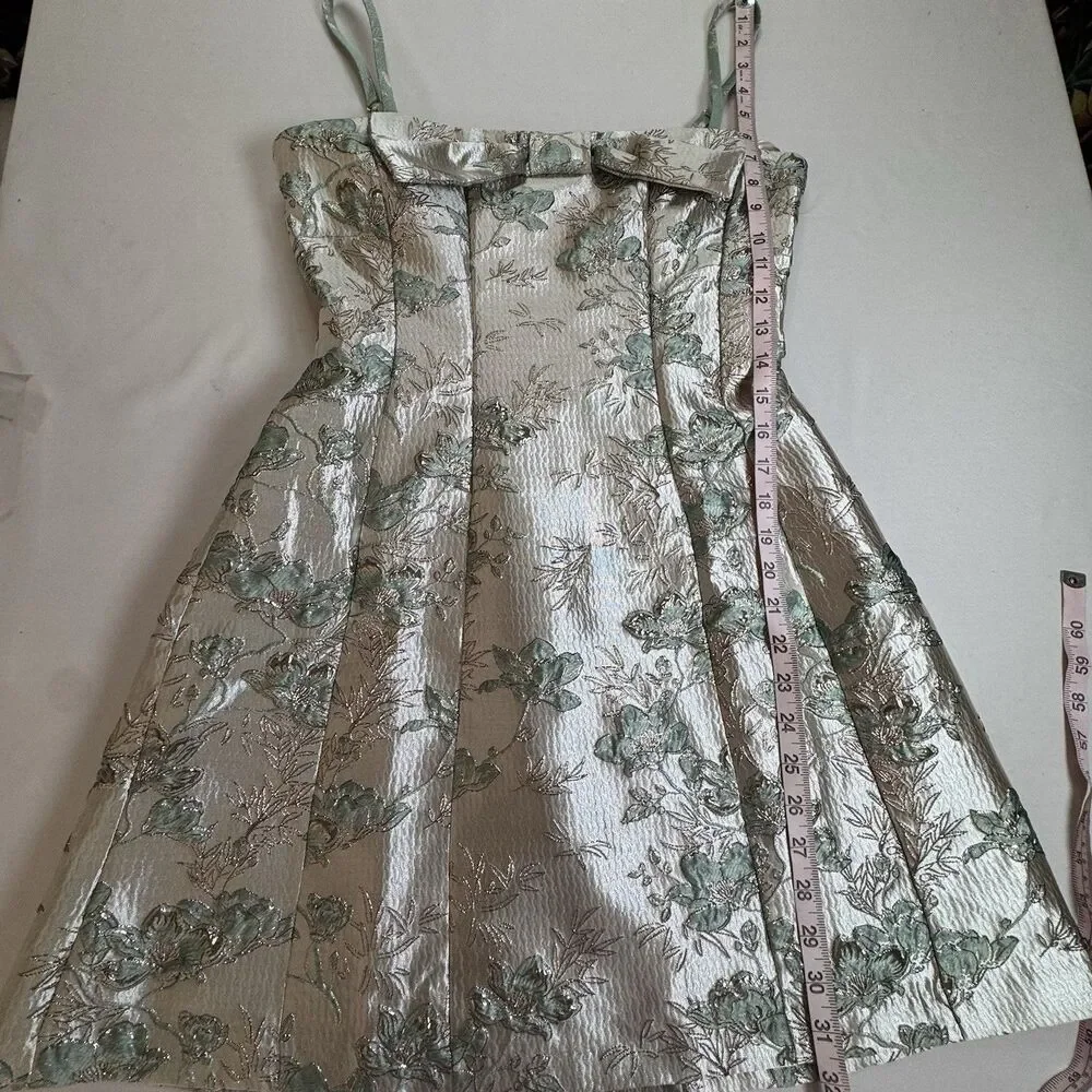NWT Violet Weekend Floral Jacquard Mini Dress Gold Green Fit Flare Size 7/8
